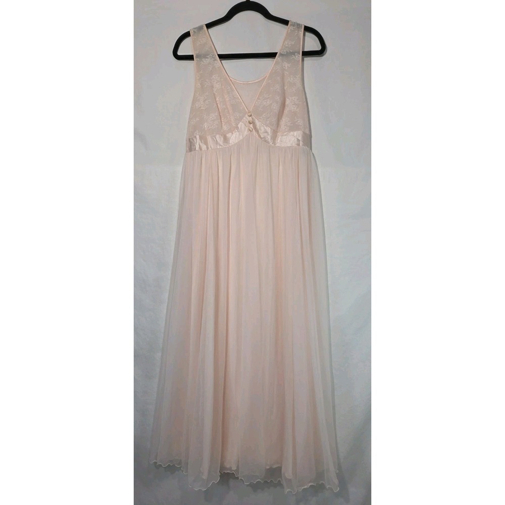 ShadowLine Lace Chemise NightGown Womens M Pink Lingerie Peignoir Romantic Sheer